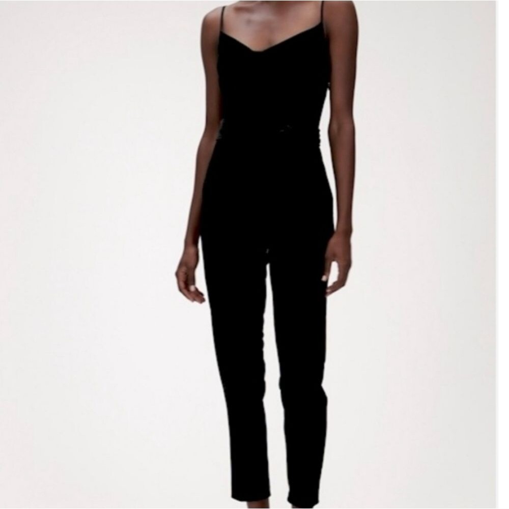 Banana Republic Velvet Cowl Neck Spaghetti Strap Jumpsuit in Black